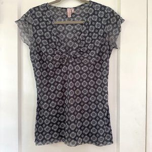 Sweet Pea by Stacy Frati sheer top with cap sleeves, dark navy